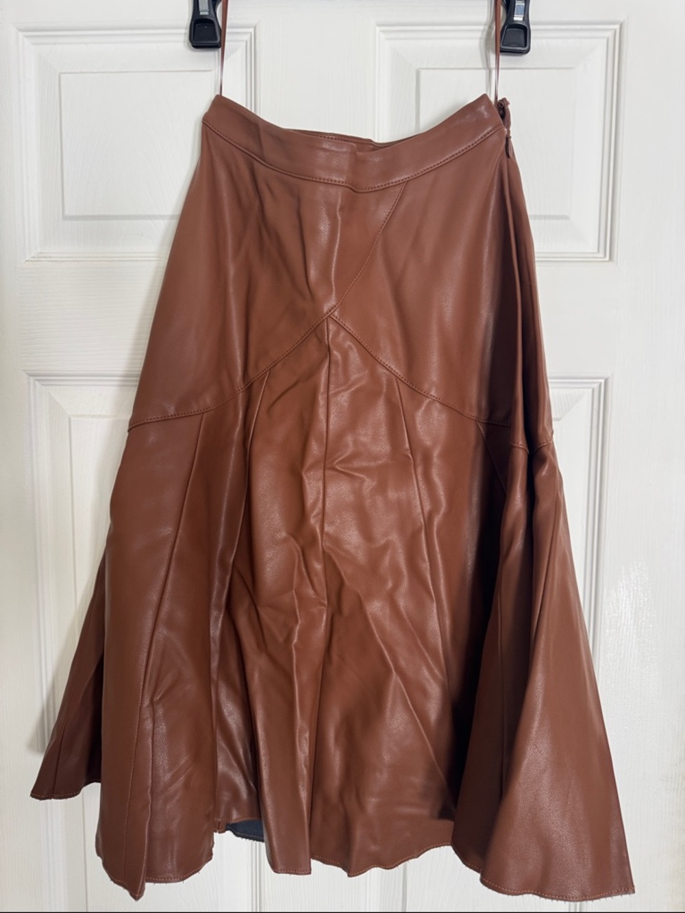 Maeve Brown Faux Leather A-Line MIDI Skirt. Size 2. EUC.